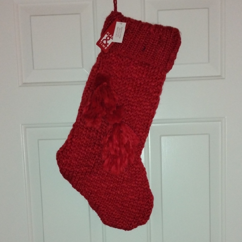 Festive Red Knit Holiday Stocking